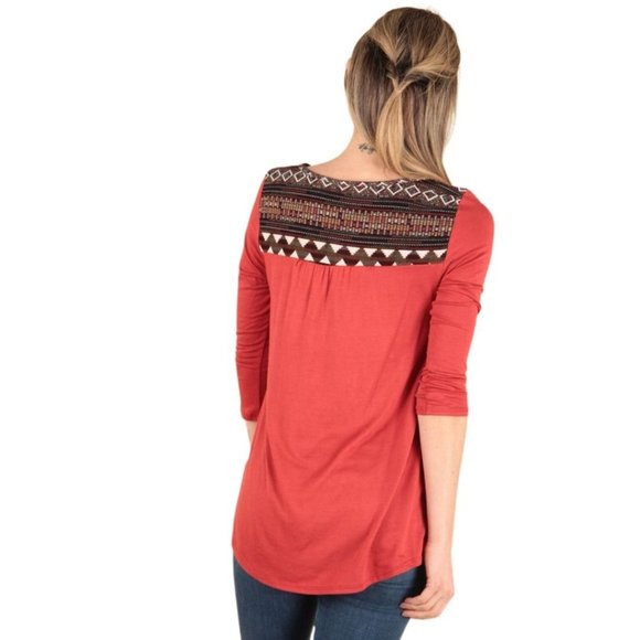 P. S KATE 3/4 Sleeve Aztec Print Rust Colored Shirt P547 - Picture 5 of 9